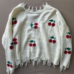 just polly  Frayed V-neck Cherry Sweater Photo 5