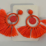 J.Crew Bright Orange Tassel Hoop Earrings Boho Fiesta Statement Dangle Photo 0