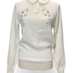 VTG Collections Cream Peter Pan Collar Floral Embroidered Cottagecore Sweater Size L Photo 0