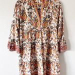 Lola Australia Boho Floral Printed Mini Dress in Multicolor Tan Size M Photo 0