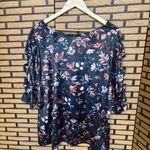 Self Esteem  Black Velvet Floral Ladder Sleeve Top Size 3X Photo 1