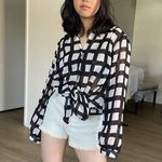 Michael Kors black & white plaid longsleeve shirt button down tops y2k size L Photo 0