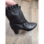 Nanette Lepore  Black Leather Ankle Boots Round Block Heel Ruffle Top Glory 6.5M Photo 5