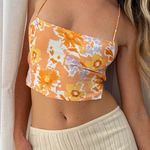 Beginning Boutique Ebony Orange Floral Crop Top  Photo 0