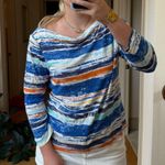 Striped Y2K off the shoulder striped shirt Blue Size M Photo 2
