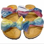 Womens Size 7 Iridescent Rainbow Double Bow Cork Slide Sandal Photo 1