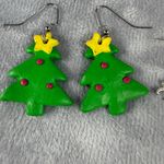 Christmas Tree Drop Earrings Set Of 2 Handmade Polymer Clay & Silver Photo 2