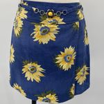 Vintage Y2k Skort Sunflowers Print Front Chain Belt Detail Chambray Mini size 8 Blue Photo 0