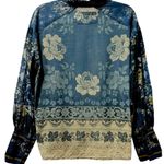 Free People We The Flower Patch Button Down Flowy Blouse Indigo Blue Combo XS Photo 6