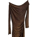 Significant Other Liliana Brown Bronze Metallic Long Sleeve Draped Column Gown 2 Photo 8