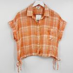 True Craft Orange Plaid Cropped Button Shirt Size Large Linen Blend Photo 0