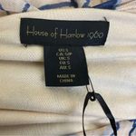 NWT House of Harlow Midi Dress Womens S Ivory Blue One Shoulder Ruched Abstract Photo 4