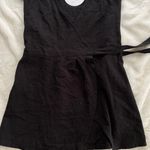 Princess Polly Mini Black Linen Self-Tie Wrap Dress Photo 0