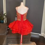 Women’s Red Short Homecoming Dress Corset Back Sparkly Gold Detail Size 8 NWT Red Photo 3