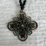 Macrame necklace and bracelet handmade bundle handmade black green metal beads Photo 1