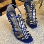 Two Lips Sexy Embellished Strappy 4” Heels Sz 8 Blue Photo 0