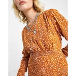 Mango MNG By Large Prairie Tea Dress Long Puff Sleeve Maxi Orange Modest Keyhole Photo 2