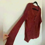 American Eagle Jegging Fit Brick Red Long Sleeve Lace Up V Neck Sweater Size L Photo 1