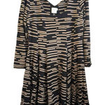 HD in Paris HD Paris Long Sleeve Skater Dress Size Large Black Tan Geometric Stripe Jersey‎ Photo 0