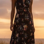 Vtg 60s/70s Gay Gibson Floral Halter Maxi Dress Navy Boho Blue Size M Photo 1