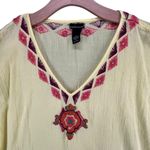 Moda International Y2K Tunic Top S Butter Yellow Embroidered Tassels Boho Beach Photo 2