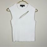 GSTQ White Ribbed Sleeveless Cutout Knit Stretch Top Size XS White Photo 3