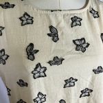Cloud Ten Women's Large Linen Blend Dress Cream Black Floral Print Pockets New Photo 2