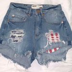 Garage American flag detailed destroyed-wash, high-waisted denim shorts Photo 0