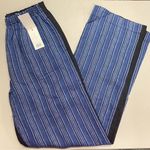 Tory Burch Pants 100% Linen Blue Striped Front Solid Back Relaxed Fit Pocket NWT Photo 2