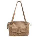 Stone Mountain Pebbled Leather Shoulder Bag Taupe Buckle Pocket Medium Purse Tan Photo 1