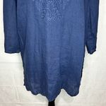 Saint Tropez West  Navy Blue Embroidered 100% Linen Tunic V-Neck Sz M Photo 2