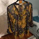 Olivia Moon sheer printed tunic sz S Blue Photo 0