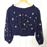 Free People  Saachi Off the Shoulder Top embroidered Smocked Sz Small Photo 7