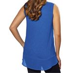 Adrienne Vittadini Womens  High-Low Cobalt Blue Mixed Media Sleeveless Top - Sz L Photo 1