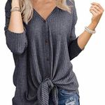 Amazon Waffle Knit Tunic Blouse Tie Knot Henley Top Photo 0