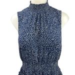 EXPRESS Navy Blue White Polka Dots Turtleneck Sleeveless Ruffle Tiered Dress M Photo 2