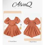 NEW Chambray Puff Sleeve Square Neck Mini Lined Romper S Orange Photo 4