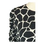 Ann Taylor  Dress Women 2 Black Ivory Giraffe Print Ruched Sleeve Jersey Preppy Photo 6