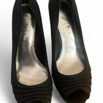 White House | Black Market  Black Peep Toe Heels size 7.5 Elegant Satin Dressy Photo 0