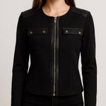 Calvin Klein  Black Moto Biker Jacket Women’s 8P | Ponte Knit Stretch Zip Jacket Photo 0