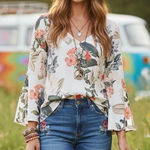 Show Me Your Mumu Hippie Dippie Floral Top Womens S White Bell Sleeve Boho 70s Photo 0