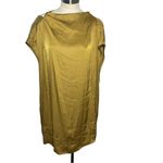 Free People  Gold Satin Cowl‎ Neck Open Back Tie Mini Dress Size M Photo 2