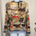 One World Womens Vintage Top French Floral Bell Sleeve Notch Neck Ruffles Medium Photo 5