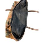 Vintage Safari Animal Tapestry Handbag Rounded Handles Wood Beads Estate Zip Top Brown Photo 4