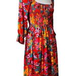Sugar Lips Midi Dress Smocked Top Ruffle Sleeves Red Multi Women’s Size Small Photo 1