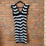 Nisan Crochet Dress‎ Womens Size Medium Black White Striped Open Knit Mini NWT Photo 1