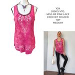 Miss Me Y2K VTG.  PINK LACE CROCHET SHEER BEADED TOP BLOUSE‎ MEDIUM Photo 1