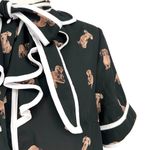 The Moon Dachshund Dog Print Bow Neck Retro Style Blouse Black Size Large Photo 2