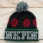 Victoria's Secret  PINK Snowflake Beanie Winter Hat w/ Pom Pom Black Red NWOT Photo 1