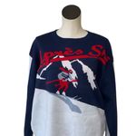 Vigoss NWT Après Ski Knit Sweater Navy Blue Skier Graphic Pullover Large Photo 1